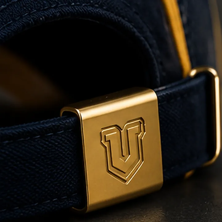 Brass strap buckle engraved with the U emblem at the back of the cap
