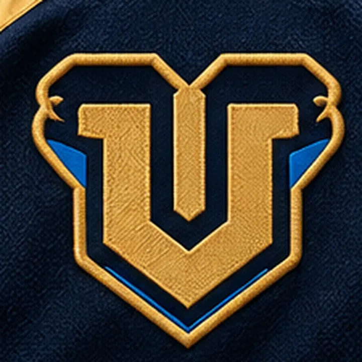 Embroidered gold and blue U emblem on the jersey