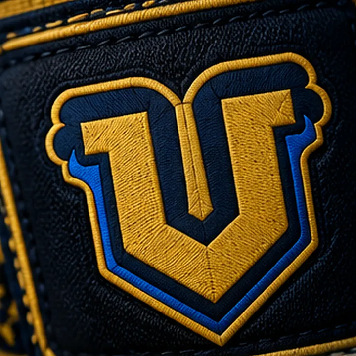 Close-up of the embroidered gold and blue U emblem patch on the wrap
