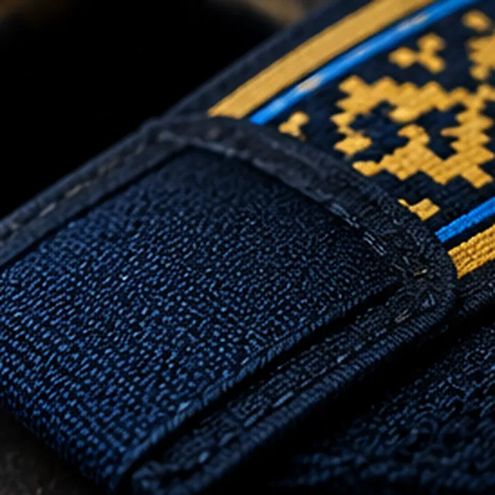 Close-up of the navy velcro closure at the end of the wrap