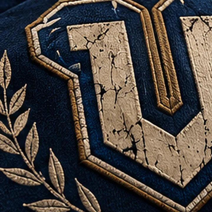 Close-up of the distressed U crest and laurel print on the back