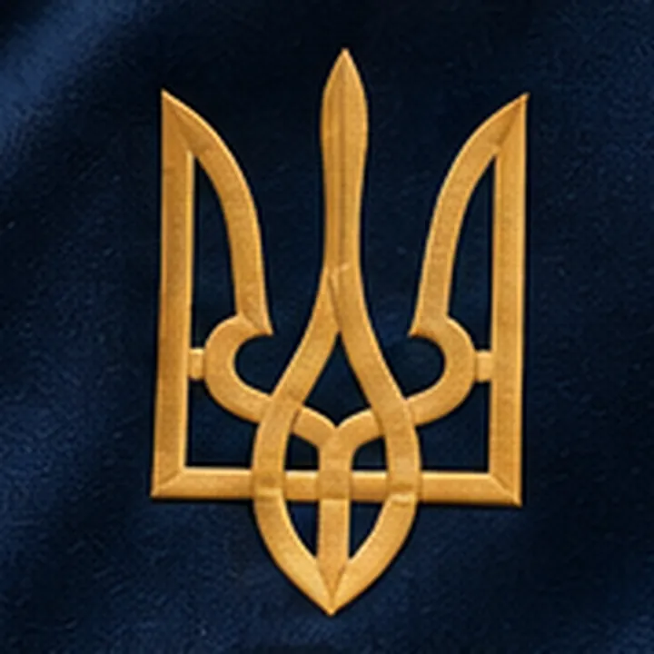 Embroidered gold trident on the vest